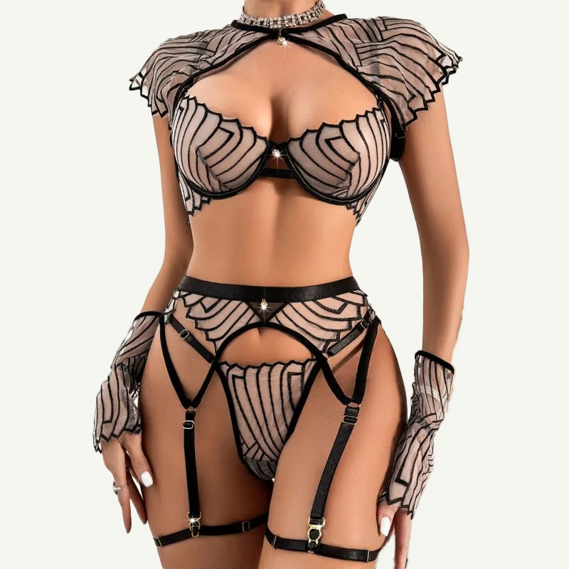Garter Belt Set - Conjunto de Lingerie Feminina Preta com
