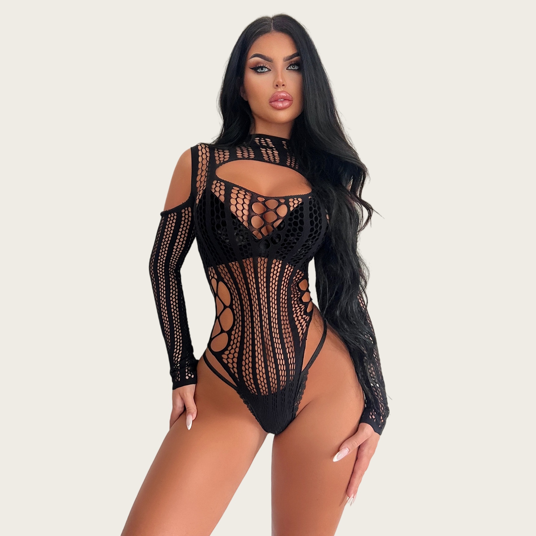 Bodystocking Fishnet - Body feminino sem costas, roupa íntima